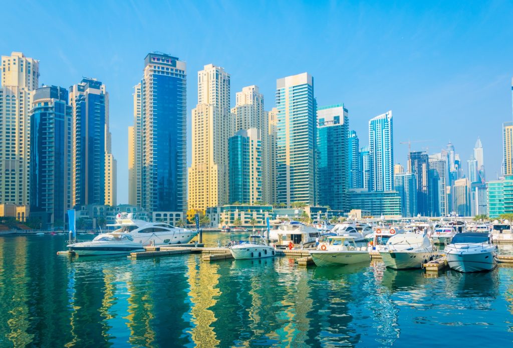 Dubai Marina yacht charter Dubai luxury yachts waterfront skyline UAE
