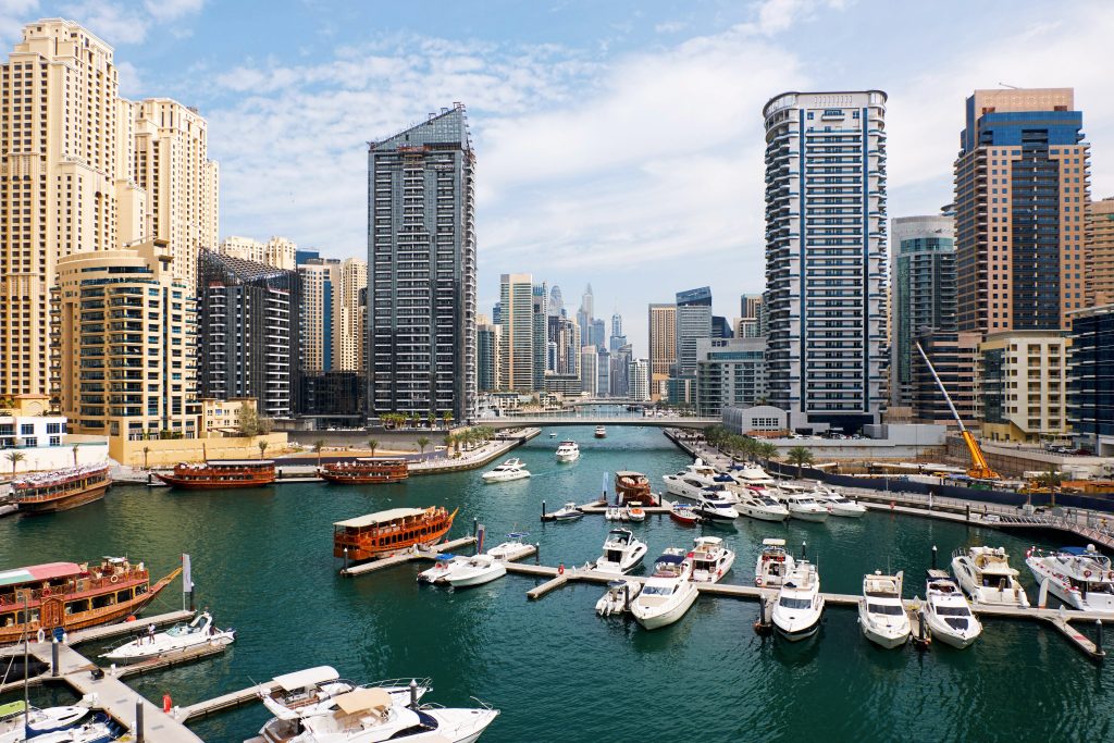 Dubai Marina yacht charter Dubai yacht harbour skyline luxury yachts UAE Dubai