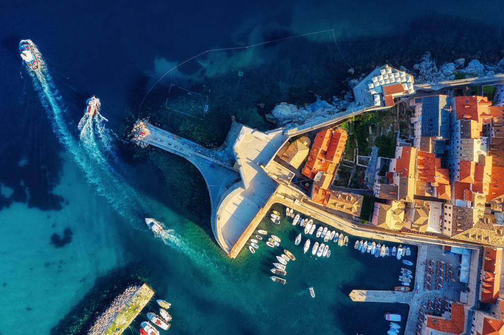 Luxury yacht charter in Dubrovnik Croatia Aerial view of Dubrovnik harbor on the Adriatic Sea Croatia luxury yacht charter destination