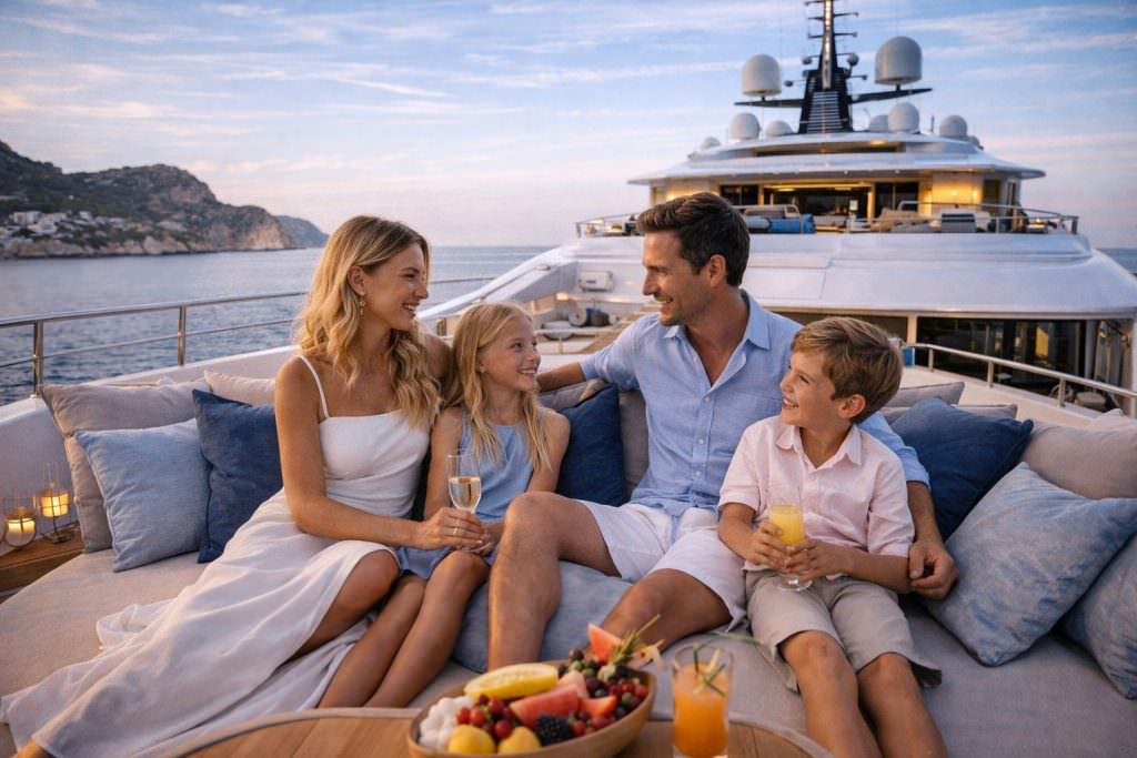 Family enjoying luxury yacht charter in Kekova near Kas Turkey