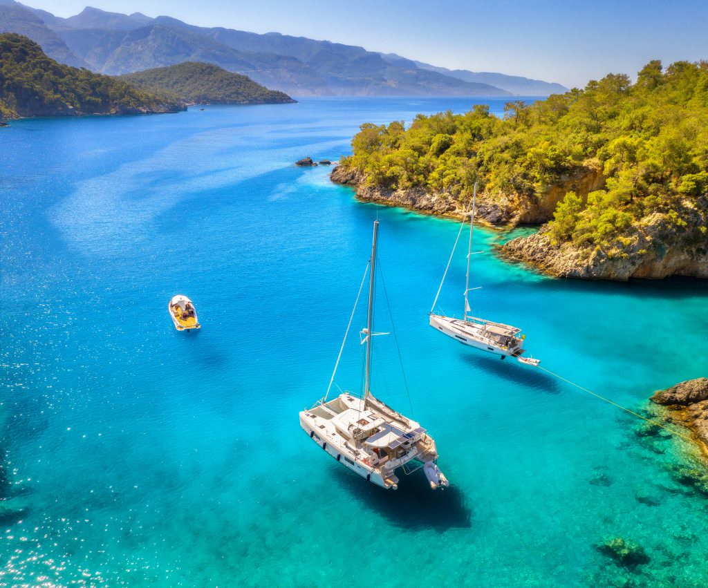 yachts anchored in Marmaris turquoise bay Turkey