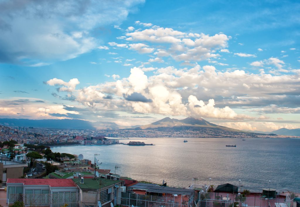 Gulf of Naples bay view with Mount Vesuvius Mediterranean yacht charter destination Italy