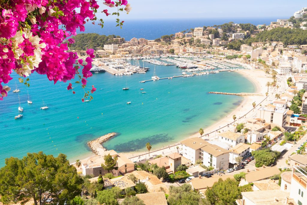 Port Adriano marina Mallorca luxury yacht harbor Mediterranean aerial view