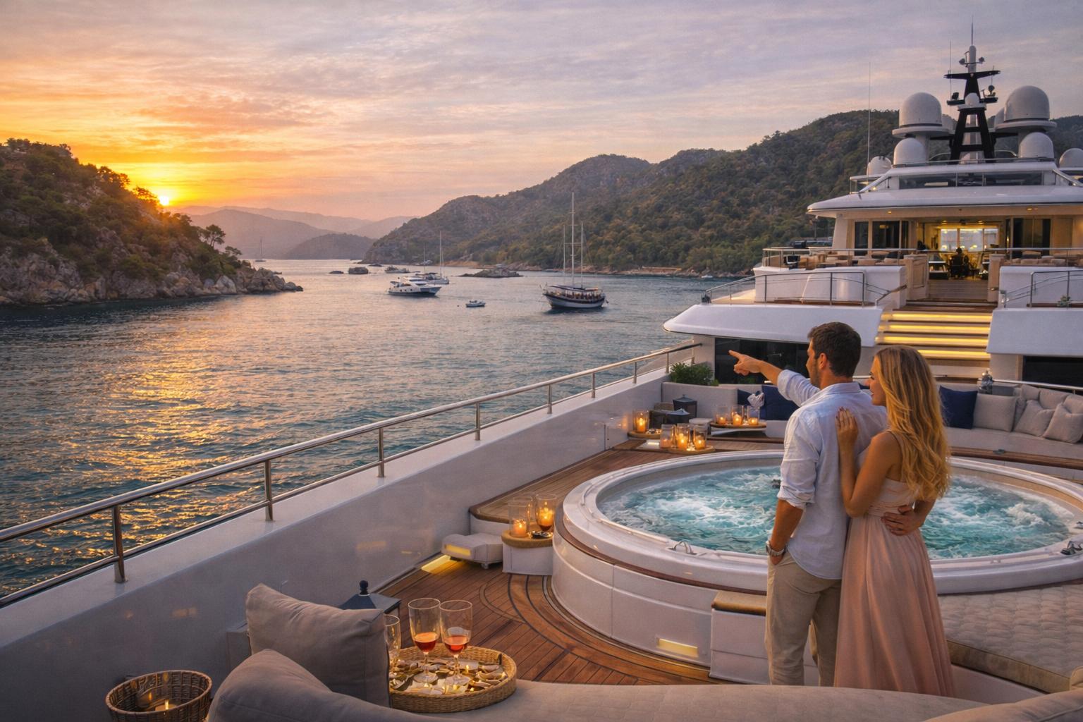 gocek yacht charter guide luxury motor yacht turkey bays sunset
