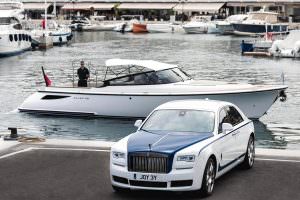 Luxury yacht charter VIP transfer Rolls Royce and tender boat marina
