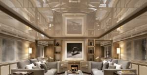 ORIENT STAR yacht main lounge with symmetrical luxury interior design